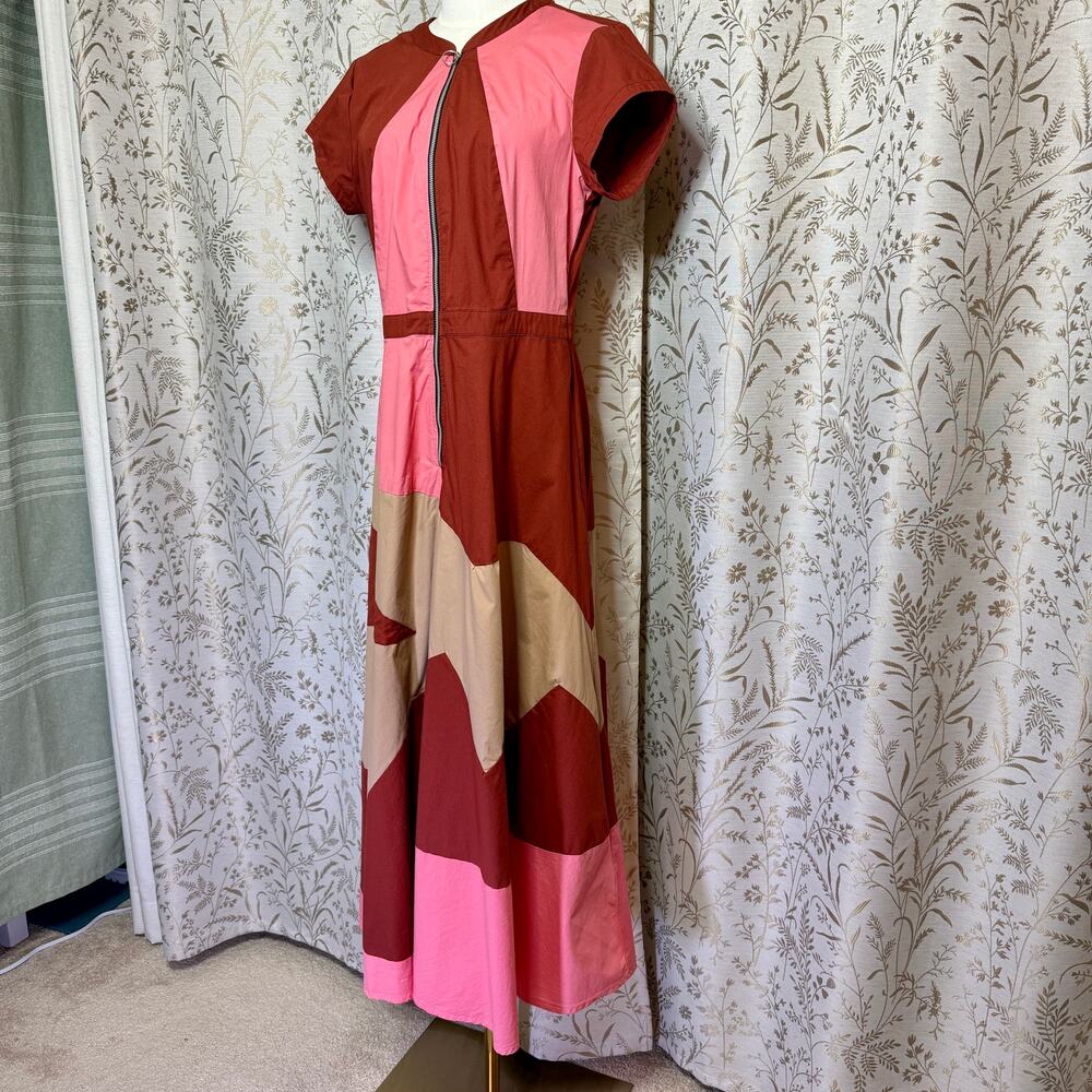 Zapelle Colorblock Patchwork Maxi Dress L 12 Rust Pink Dopamine Mod Artsy Boho - Picture 6 of 16